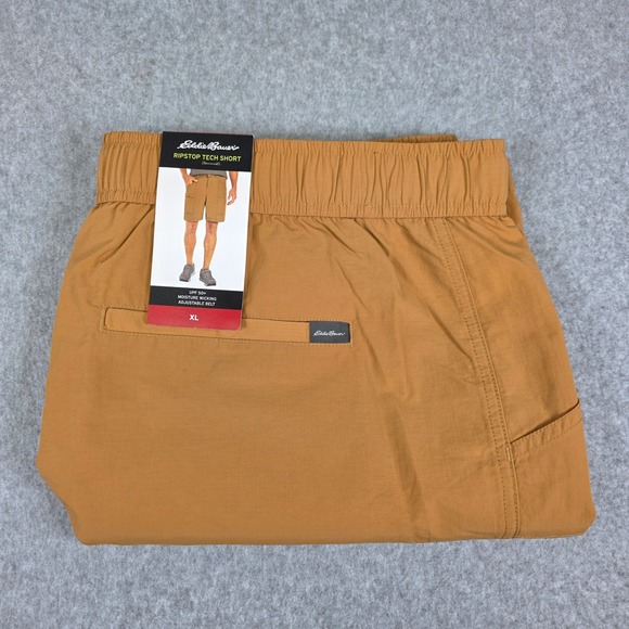Eddie Bauer Ripstop Tech Shorts Men's XL Brown Sugar UPF 50 Adjustable Belt - Picture 1 of 11